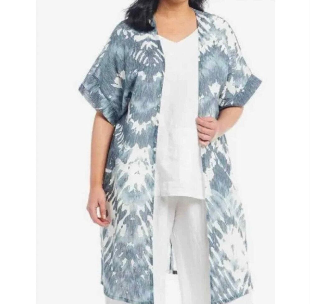 Bryn Walker Ezra Wave Blue Tie Dye Lightweight Cardigan Size Large